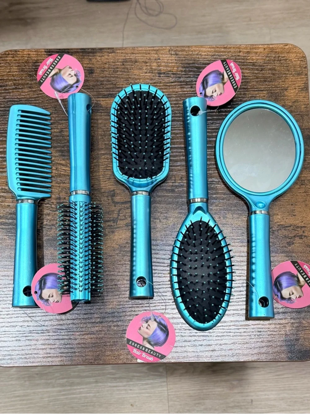 Turquoise 5-Piece Hair Tool Set with Mirror - Women Makeup Brushes & Tools